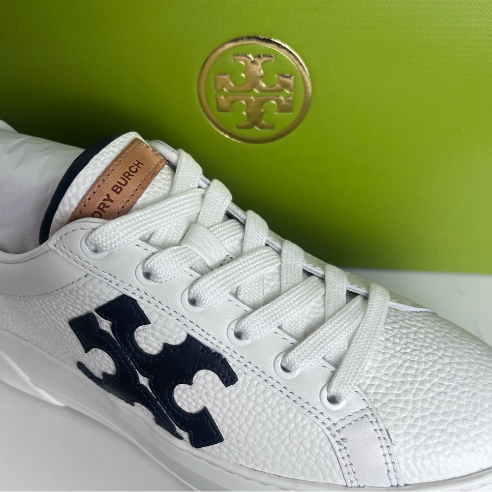 Tory Burch White and Navy Leather Sneakers - Picture 7 of 16